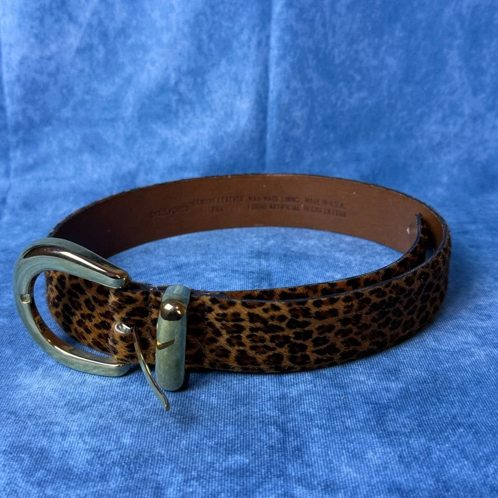 Genuine Leather Leopard Print Haircalf Belt Small USA Animal Print Western 35